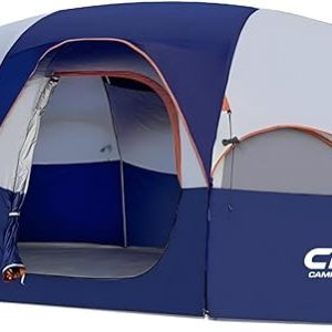 CAMPROS CP Tent 8 Person Camping Tents, Weather Resistant Family Tent, 5 Large Mesh Windows, Double Layer, Divided Curtain for Separated Room, Portable with Carry Bag